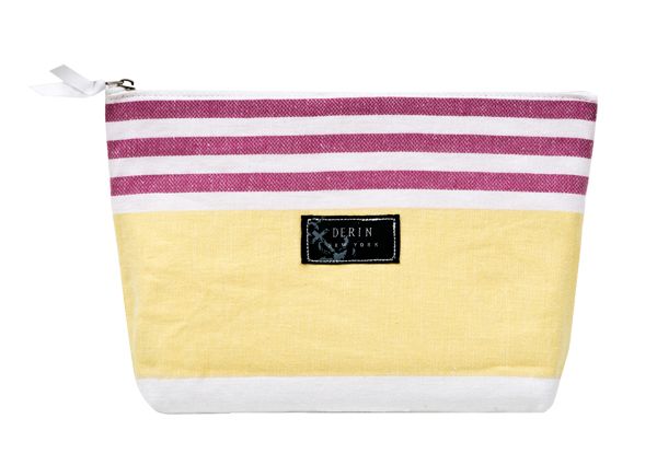 Striped Makeup Pouch, Coated Pink Lining